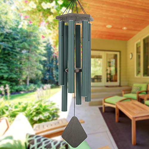 Wind Chimes Outdoor Large Deep Tone, 44 Inches Sympathy Wind Chimes Tuned Soothing Melody, Memorial Wind-Chime with 6 Heavy Tubes for Outside Decoration, Garden/Yard. Green - size: 44"GR