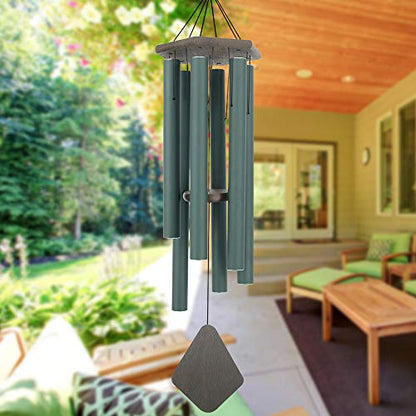 Wind Chimes Outdoor Large Deep Tone, 44 Inches Sympathy Wind Chimes Tuned Soothing Melody, Memorial Wind-Chime with 6 Heavy Tubes for Outside Decoration, Garden/Yard. Green - size: 44"GR