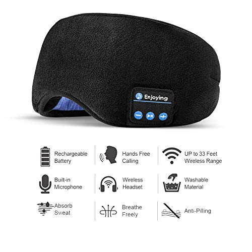 Voerou Sleep Headphones 5.2 Bluetooth Sleep Mask with Music and Ultra Thin Speakers Perfect for Sleeping, Air Travel,Meditation and Relaxation，Unique Gifts for Men Women - Black - color: Black Sleep Mask