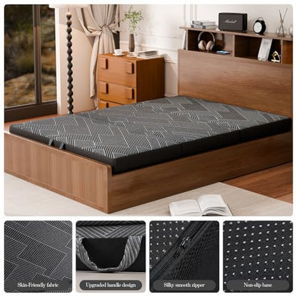 Vamcheer Folding Mattress Full Size Foldable Mattress 6 Inch 73"x52"x6" | Tri Folding Mattress Trifold Memory Foam Mattress with Washable Cover, Handle & Non-Slip Bottom for Travel Camping Guest - size: Full-6 inch