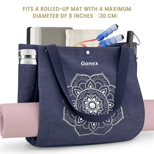 Gonex Yoga Mat Bag For Women Canvas Tote Pilates Gym Bag With Mat Carrier - color: Blue, size: Classic (15.5×5.5×14.5inch)