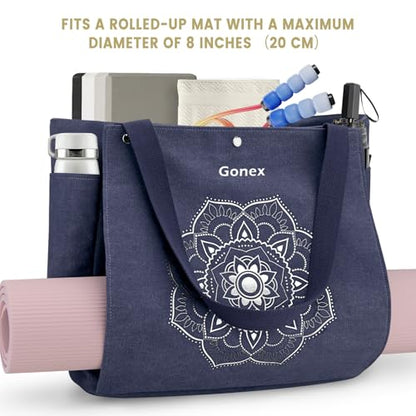 Gonex Yoga Mat Bag For Women Canvas Tote Pilates Gym Bag With Mat Carrier - color: Blue, size: Classic (15.5×5.5×14.5inch)