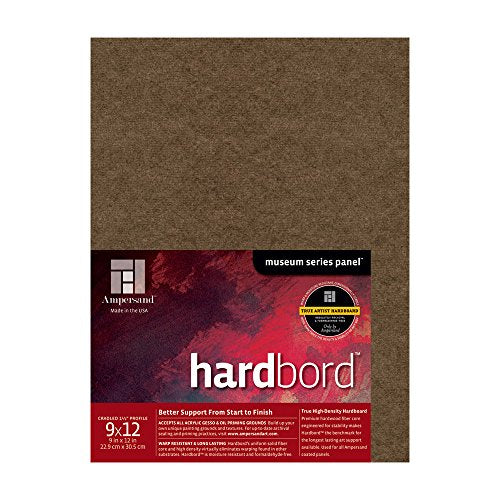 Ampersand Art Supply Hardboard Wood Painting Panel: Museum Series Hardbord, 9" x 12", 1-1/2 Inch Cradled Profile - color: 1-1/2 Inch Cradled Profile, size: 9" x 12"
