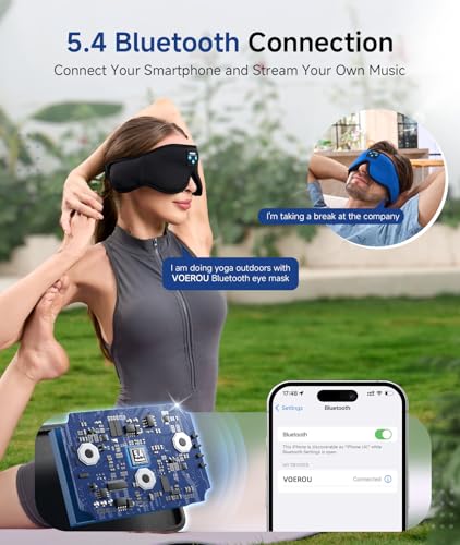 Voerou Sleep Headphones, 3D Bluetooth 5.4 Sleep Mask Wireless Eye Mask, Sleeping Mask with Bluetooth Headphones for Side Sleepers with Ultra-Thin Speakers, Perfect for Sleeping Travel Christmas Gifts - color: Light Black