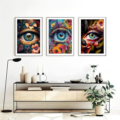 OFRKE Diamond Art Kits for Adults,3 Pack Colorful Eye Diamond Painting for Beginners, Diamond Round 5D Full Drill Paint with Diamonds Pictures Gem Art Painting Kits DIY Crafts Kits 12x16inch - color: 3pcs-Eyes