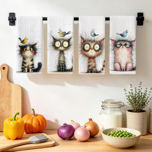 4 Pcs Funny Bird Cat Kitchen Towels, Cute Cats Gifts Reusable Hand Towels01 - color: Multi 1620