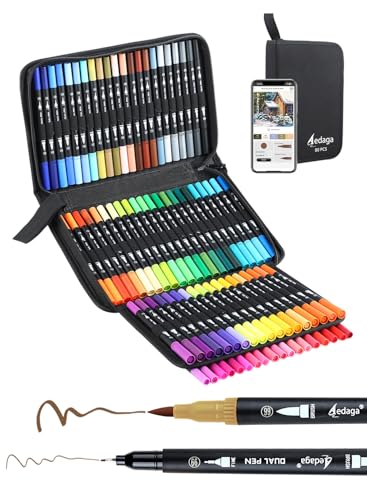 80 Colors Dual Brush Markers, Fine and Brush Tips Numbered Pens with App, for Adults, Coloring Book Bullet Journaling Note Taking Planner Hand Lettering Calligraphy Drawing Art Supplies Kit - color: 80 color
