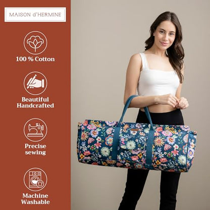 Maison d' Hermine Yoga Mat Duffle Bag Gym Tote Yoga Mat Carry Bag | Cylindrical bag for Woman Men Gifts Adjustable shoulder straps with Drawstring Water Bottle Pocket and zipper pocket - color: Happy Florals - Blue, style: Yoga Mat Tote