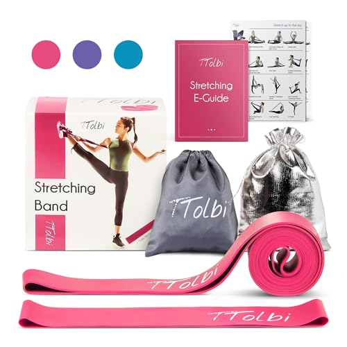 2-Pack Ballet Stretch Bands with Foot Mini Loop, Natural Rubber Dance Bands | Splits and flexibility training for kids, teens and adult dancers, gymnasts and cheerleaders, beginner guide and travel bag - color: Pink Regular