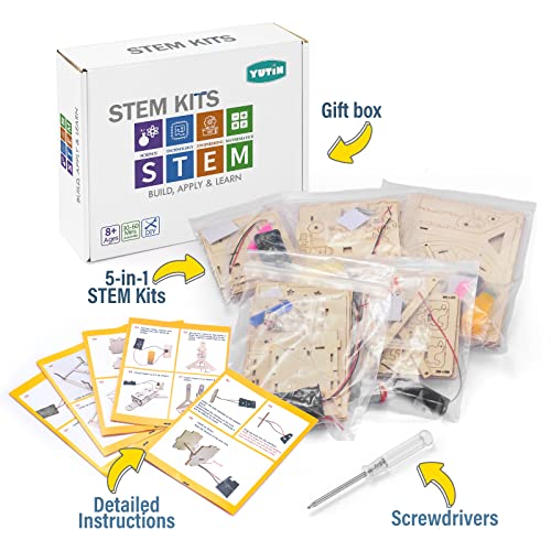 5 Individual STEM Science Kits for Kids, Wood Arts and Craft Kits 8-12 | STEM Toys for Boys Girls Age 8-13 8 10 12 14 Birthday Gift Idea, 3D Puzzles Building Engineering Model Set