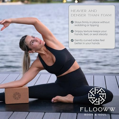 FFLLOOWW Premium Cork Yoga Block – Non-Slip, High-Density Support for Yoga, Pilates, Stretching, Home Workouts & Balance Training
