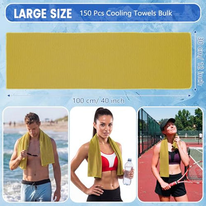 Hosuly 150 Pack Cooling Towels Bulk 40 x 12 Inch Large Chilly Breathable Sweat Sports Cold Towels Sublimation Microfiber Ice Neck Rag for Hot Weather Workout Gym Team Gift (Yellow) - color: Yellow