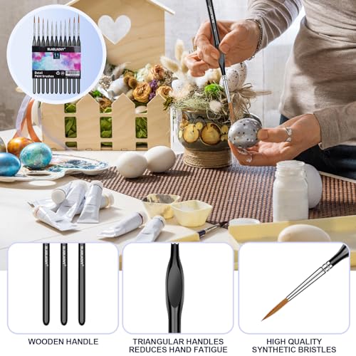11 Pcs Detail Paint Brushes with Triangular Handles, Paint by Numbers | Paint Brushe for Acrylic Painting, Art, Model, Face, Citadel, Figurine, Watercolor, Oil, Paint by Numbers Kit for Adults