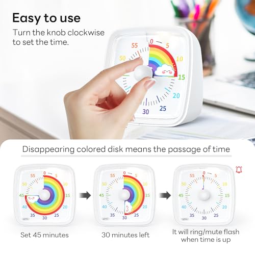 Yunbaoit Visual Timer with Night Light, 60 Minute Countdown, White Rainbow - color: White-rainbow