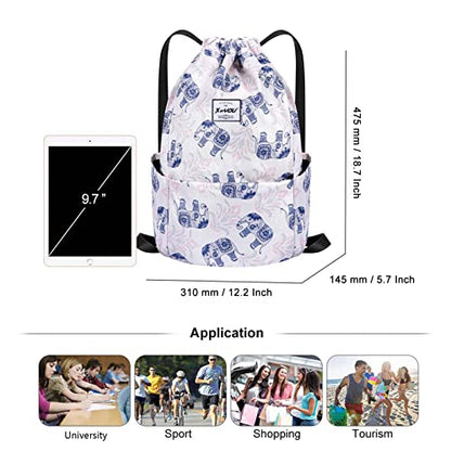 XEYOU Drawstring Backpack Bag Sport Gym Sackpack Beach Cinch Bag | Lightweight Swimming Bag, Water-Resistant Fabric, Travel Daypack for Women and Men - color: Little Blue Elephant