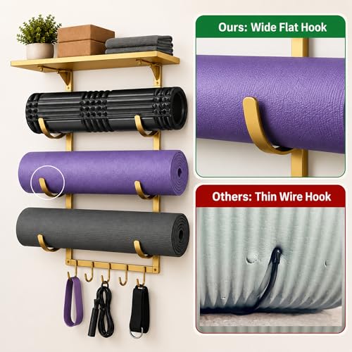 Wall Mount Yoga Mat Storage Rack - color: Gold A