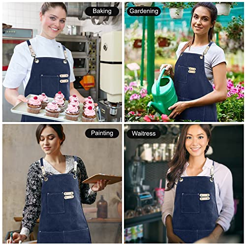 Hongsome Cotton Canvas Cross Back Apron for Art Painting Garden Chef Bartender Work,Women Men 3 Pockets Waterproof M-XXL - color: Blue