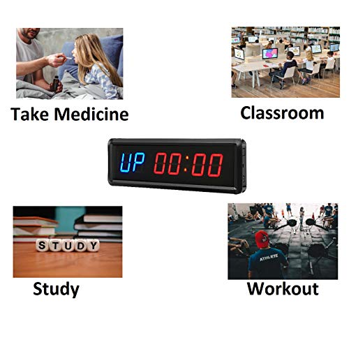 Gym Timer Clock Digital Interval Tabata Workouts Fitness Wall Small with Remote Home Garage Office Jujitsu School Referee Studio Church Service (Two Blue+Four Red 1.5") - color: Two Blue+four Red 1.5"