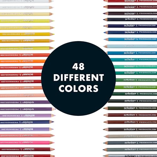 Prismacolor Scholar Colored Pencils, Assorted Colors, 48 Count - Perfect for Sketching, Drawing, Coloring - size: 48 Count (Pack of 1), style: New Packaging