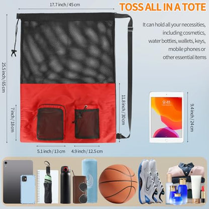 NATURAL STYLE Mesh Drawstring Gym Swim Beach bag, Large Waterproof Pool Sports Backpack for Swimming Gear Workout Yoga Travel - color: Red