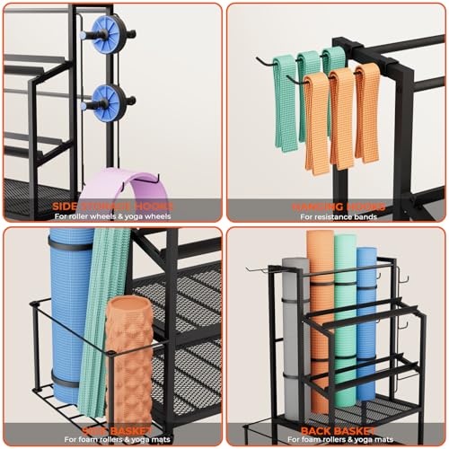 Dumbbell Rack Weight Stand - Adjustable Weight Rack for Dumbbells, Home Gym Storage Rack for Yoga Mat Foam Roller Kettlebells, Workout Equipment Storage Organizer With Wheels