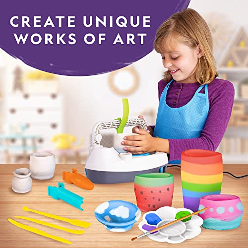 National Geographic Pottery Wheel for Kids Complete Beginner Kit | 2-Speed Electric Motor, 2 Lbs. Air-Dry Clay, Sculpting Tools, Paints and Apron, Creative Craft Toy, Birthday Gift - style: Starter Pottery Wheel