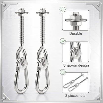 Flutesan 2 Pack 4.13 x 3/8" Heavy Duty Nylon Bushing Swing Hanger 661 Lbs, Swing Set Bracket with Snap Hooks Galvanized Iron Hardware for Wood Beams, Porch Swings, Sandbag Hammocks Yoga
