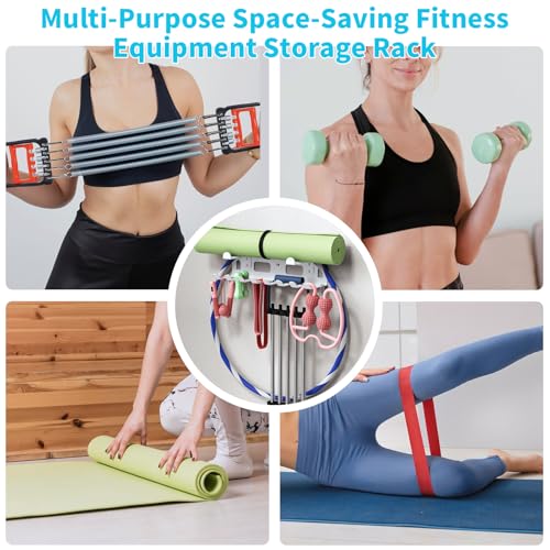 KHAMAL Multi-Purpose Gym Equipment Storage Rack for Resistance Bands - Gym Wall Storage for Exercise Bands, Yoga mat, Jump Ropes, Weight Belts, Straps, Hula Hoop (Black White) - color: White