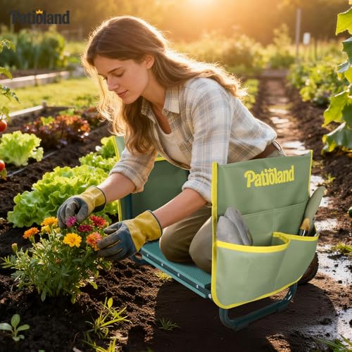 Garden Kneeler and Seat, Gardening Workseat with 2 Tool Bags - color: Green-modle B