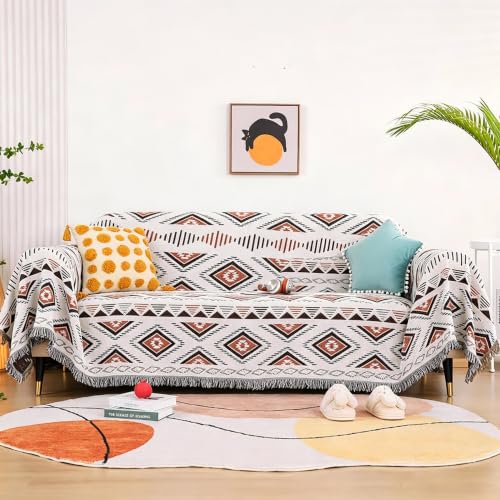 Luxlovery Beige Bohemian Sofa Throw Blankets Ethnic Woven Boho Geometric White and Khaki Throw Blanket for Couch Aztec Bed Throws Oversized Chair Sofa Cover with Tassels(51"x70") - color: Mocha, size: 51"x70",130x180cm