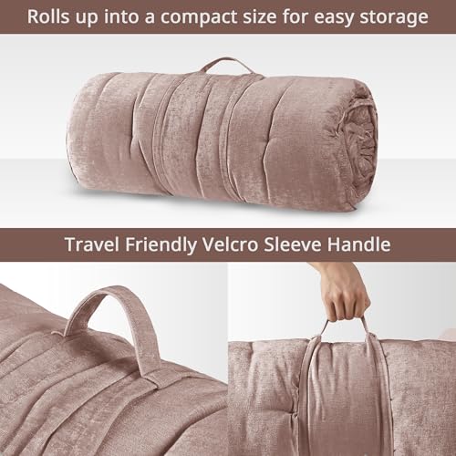 Intelligent Design Foldable Lightweight Lounge Floor Pillow 27" x 74" Blush | Edelia Poly Chenille Soft Sheen Cushion, Tufted Seat for Meditation, Game Playing, Yoga, Reading with Travel Wrap - color: Blush