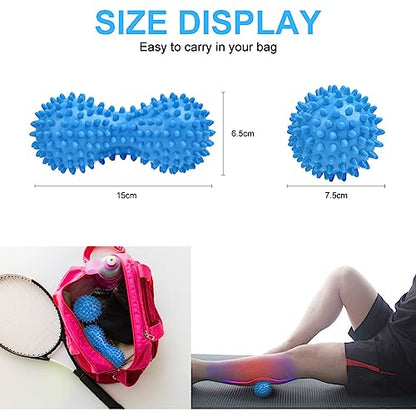 URAQT Spiky Massage Ball Set, 2 Pack Physical Therapy Massage Balls, Hard Lacrosse Ball & Spiky Massage Ball for Myofascial Release and Trigger Point Deep Tissue Massage (Blue) - color: 2pcs-blue