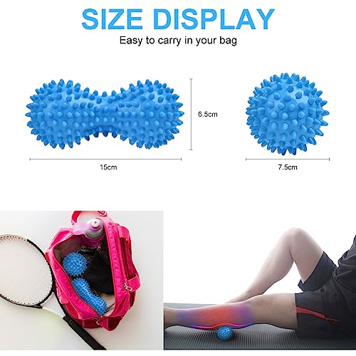 URAQT Spiky Massage Ball Set, 2 Pack Physical Therapy Massage Balls, Hard Lacrosse Ball & Spiky Massage Ball for Myofascial Release and Trigger Point Deep Tissue Massage (Blue) - color: 2pcs-blue