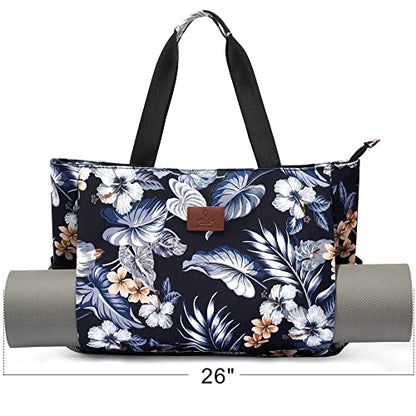 Heathyoga Multi-Functional Yoga Mat Carrier Gym Tote Bag - Large Mat Pocket, Women's Workout Bag - color: Zipper-Flowers