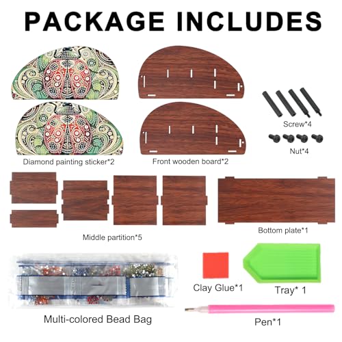DIY Diamond Painting Storage Box, Red Ladybug Handmade 5D Diamond Art Case Multi-Compartment Wooden Desktop Organizer Holder for TV AC Remotes Makeup Brushes Pens Tabletop Craft Storage - color: Ladybug