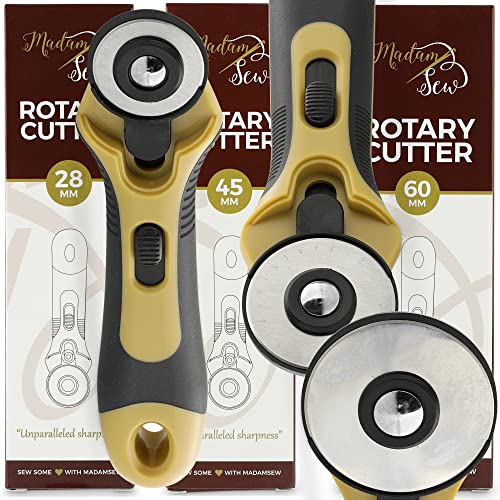 Madam Sew 45mm Rotary Cutter for Fabric | Precision Cloth Cutting Tool with Tungsten Steel Blade and Safety Guard | For Sewing, Arts & Crafts with Comfortable Handle | Craft Supplies - size: 45mm cutter