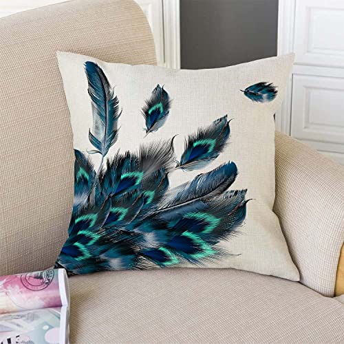 TSSOHU Peacock Feather Watercolor Throw Pillow Case Cushion Cover Couch Sofa Decorative Square 18x18 inches - color: Tss36