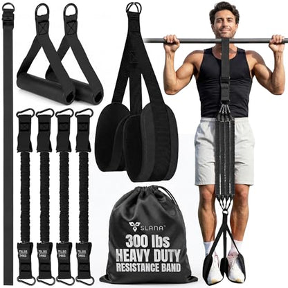 Pull Up Assistance Bands, Heavy Duty 300 lb Pull Up Bands Assistance Bands, 4 Adjustable Resistance Bands, Padded Handles, Foam Foot Cradle, Anchor Strap for Chin Ups, Dips & Strength Training - color: Black