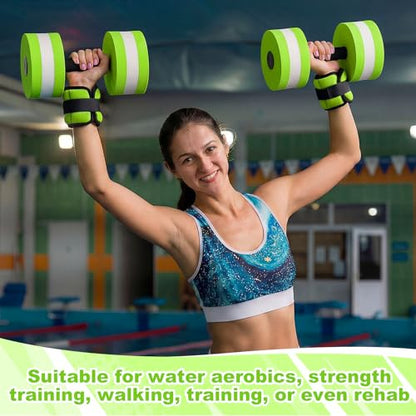 Hollowfly 6 Pcs Water Aerobics Equipment Set Full Body Pool Exercise Kit, 2 Aqua Dumbbells, 2 Adjustable Ankle/Wrist Weights, 2 Webbed Swim Gloves, Low Impact Aquatic Workout Gear - color: Green, size: 2.5lb
