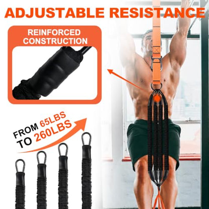 4 Pull Up Assistance Bands, 65-260lbs with Feet Rest | for Pull Up Bar with Fabric Feet/Knee Rest for Body Strength Training, Home Gym Fitness
