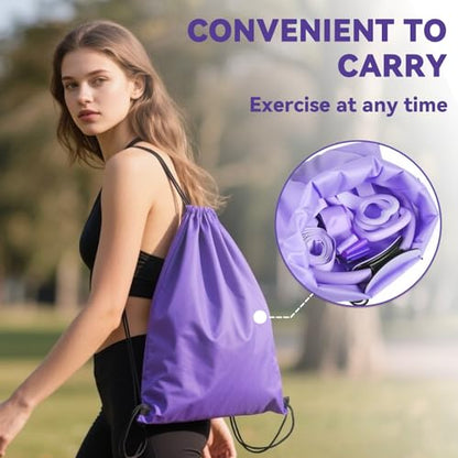 Pilates Ring Circle Set for Women, 17 Pcs Yoga Equipment Sets, with 14'' Yoga Ring, Massage Ball, Resistance Bands, Hip Thrust Belt, Hair Band, Anti Slip Socks for Legs Arms and Thighs - color: Purple
