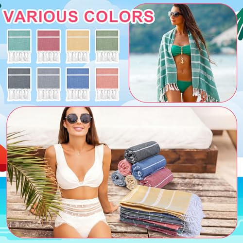 Peryiter 8 Pcs Oversized Cotton Turkish Beach Towels with Storage Bags – Stripe, Quick Dry, Sand-Free, Lightweight 39×71 Inch Towels for Pool, Beach, Yoga, Camping, Spa