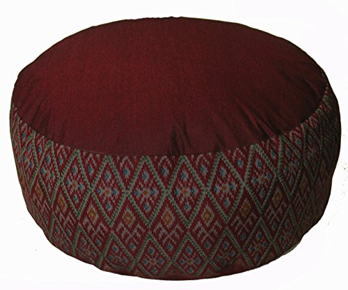 분장식 명상 쿠션 Zafu 베개 - 버밀 및 카포 필 - 글로벌 패턴 - color: Ikat Diamond Burgundy