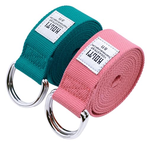 Yoga Exercise Adjustable Straps 8FT with Durable D-Ring for Pilates & Gym Workouts | Hold Poses, Stretch, Improve Flexibility & Maintain Balance - color: Cyan&Pink