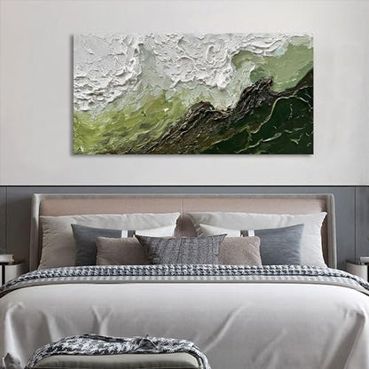 Art 24x48 Inch Hand-Painted Green and White Texture Oil Painting Modern Abstract Canvas Art Home wall Decoration - color: Dn171