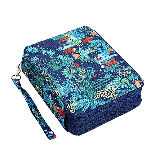 72 Slots Pencil Case Organizer w/Removal Handle Strap | 3-Layer Zipped Pencils Box Large for Colored Pencils Watercolor Pencils for Office and Travel for Artist - color: Jungle