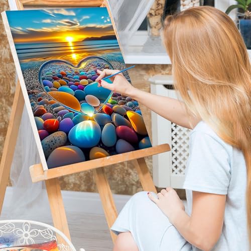 Bowetile Framed Paint by Numbers Sea for Adults Beginners, Adults' Paint-by-Number Landscape Kits, Easy Adult Paint by Number Kits on Canvas, Acrylic Number Painting for Home Decor, 8x12in - color: Landscape-beach