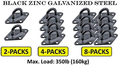 Heavy Duty Hammock Kits & Ceiling Hook Diamond Pad Eye Plates, 304 Stainless Steel & Black Zinc Galvanized Steel Corrosion Resistant, 2, 4 & 8 Packs - color: 2-Pack-Black-M6