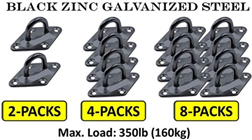 Heavy Duty Hammock Kits & Ceiling Hook Diamond Pad Eye Plates, 304 Stainless Steel & Black Zinc Galvanized Steel Corrosion Resistant, 2, 4 & 8 Packs - color: 8-Pack-Black-M6