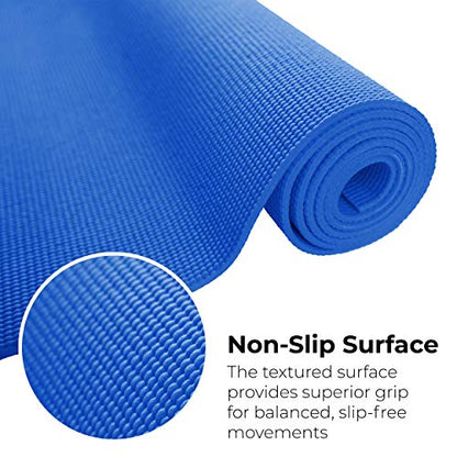 Bulk Yoga Mats, 10 Pack, 4mm Thick, 68x24in | Bulk Non Slip Exercise Mats for Workout, Stretching, Fitness - Wholesale Non Toxic Gym Mats for Home, Schools and Studios - color: Blue